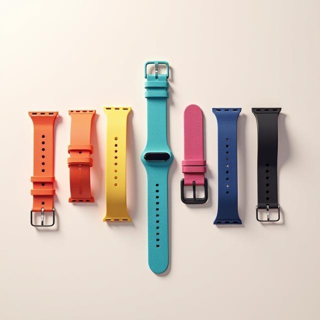 Array of colorful PulseWave straps on neutral background