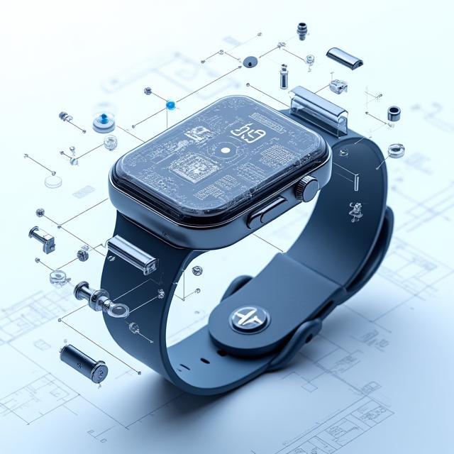 Exploded view of smartwatch components